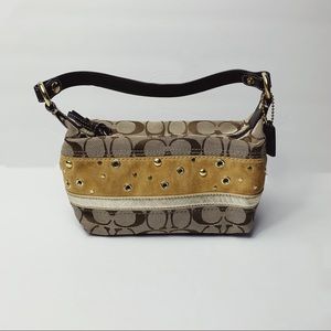 Coach Small Handbag Brown Cs Suede Metallic Gold Y2K